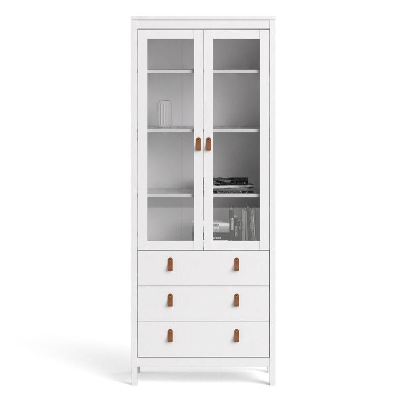 FTG Cabinet Barcelona China Cabinet 2 Doors W/Glass + 3 Drawers In White Bed Kings
