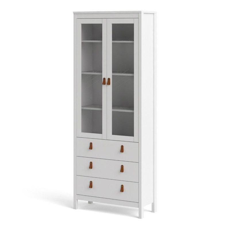 FTG Cabinet Barcelona China Cabinet 2 Doors W/Glass + 3 Drawers In White Bed Kings