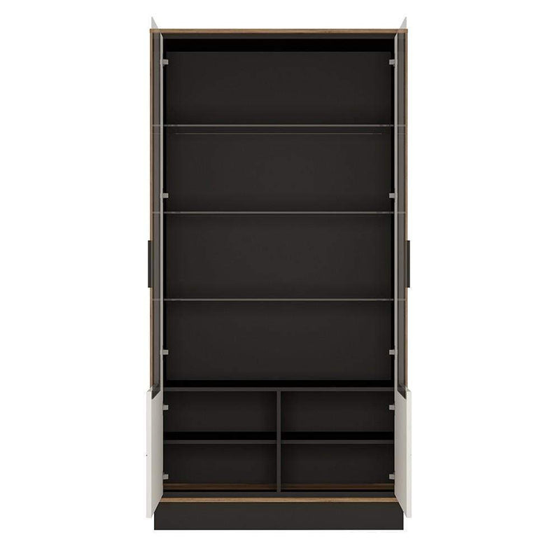 FTG Cabinet Brolo Tall wide glazed display cabinet White, Black, and dark wood Bed Kings
