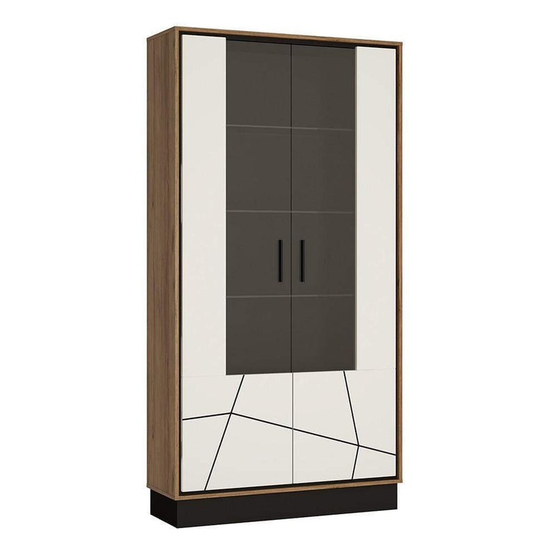 FTG Cabinet Brolo Tall wide glazed display cabinet White, Black, and dark wood Bed Kings