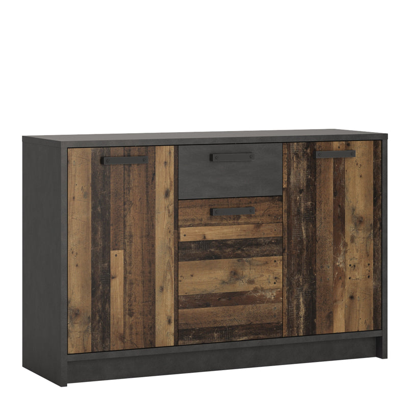 FTG Cabinet Brooklyn Cabinet with 3 Doors and 1 Drawer in Walnut and Dark Matera Grey Bed Kings