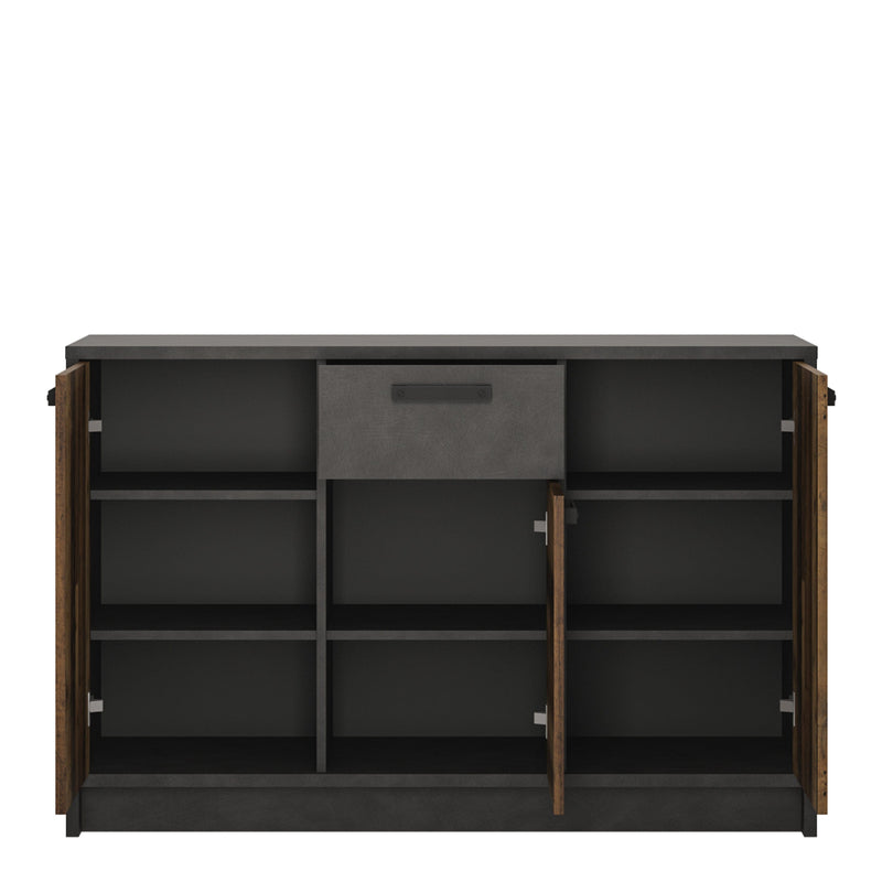 FTG Cabinet Brooklyn Cabinet with 3 Doors and 1 Drawer in Walnut and Dark Matera Grey Bed Kings