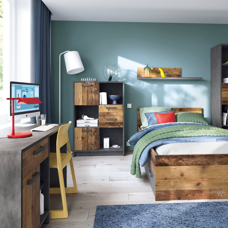 FTG Cabinet Brooklyn Cabinet with 3 Doors and 1 Drawer in Walnut and Dark Matera Grey Bed Kings