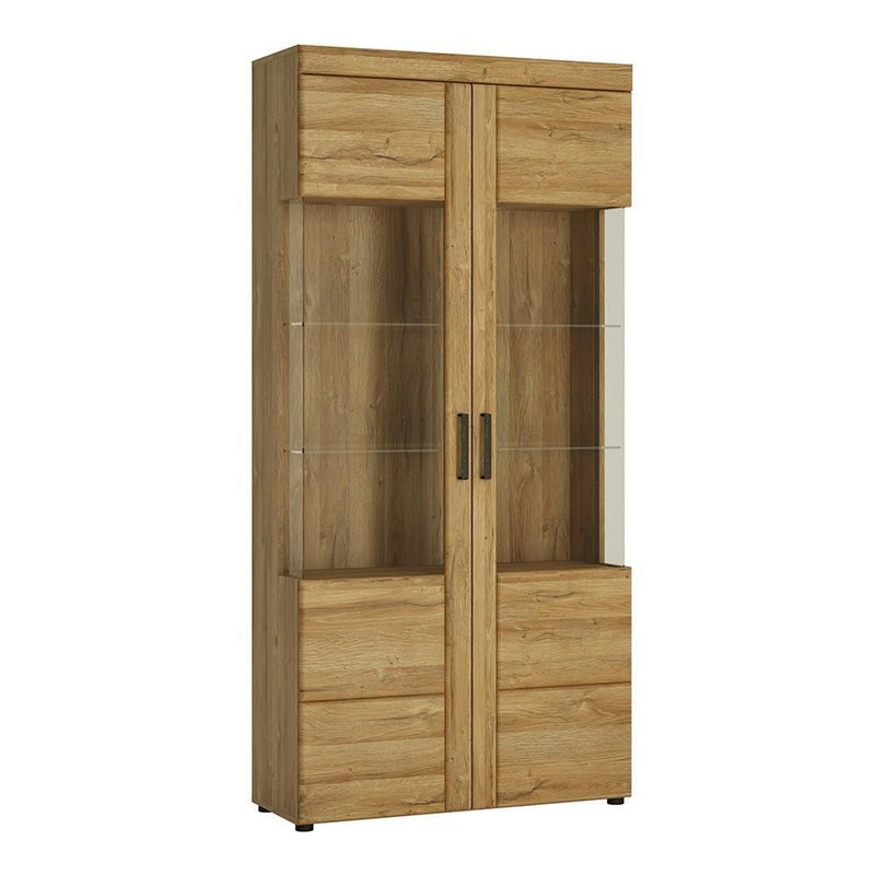 FTG Cabinet Cortina Tall wide 2 door glazed display cabinet Grandson Oak Bed Kings