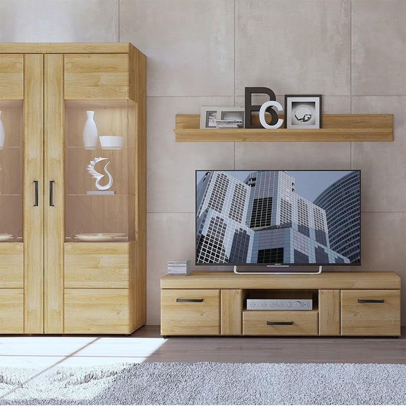 FTG Cabinet Cortina Tall wide 2 door glazed display cabinet Grandson Oak Bed Kings
