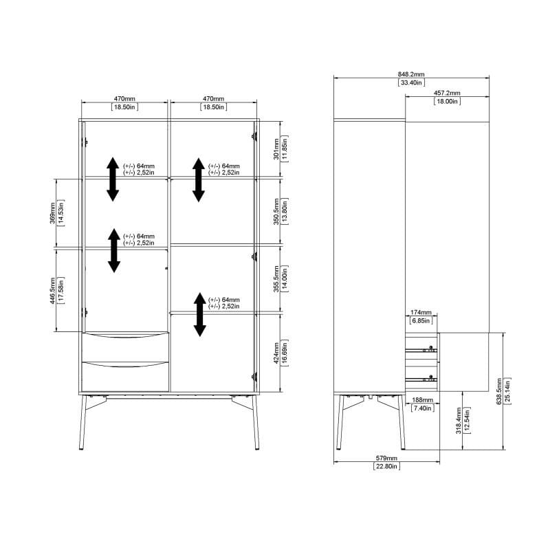 FTG Cabinet Fur China Cabinet 1 Door + 1 Glass Door + 2 Drawers in Grey and White Bed Kings