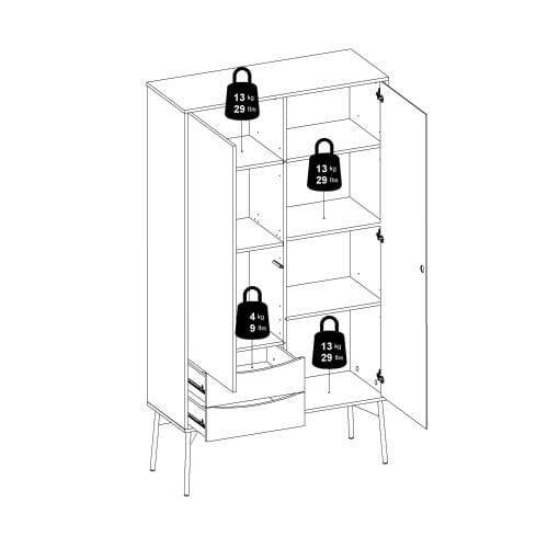 FTG Cabinet Fur China Cabinet 1 Door + 1 Glass Door + 2 Drawers in Grey and White Bed Kings