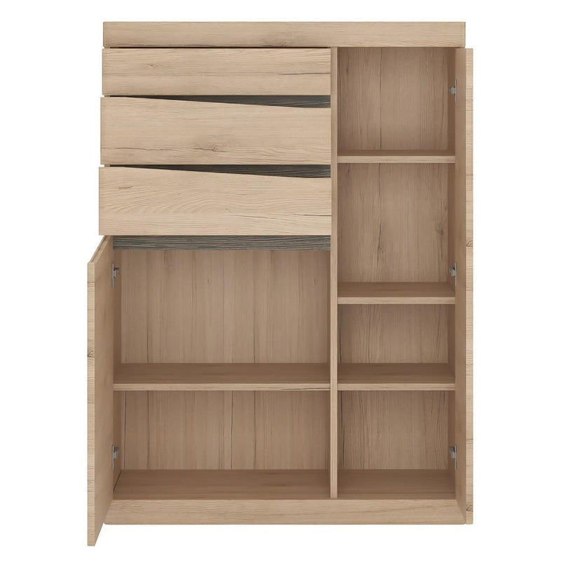 FTG Cabinet Kensington 2 Door 3 Drawer Cabinet Oak with dark Trim Melamine Bed Kings