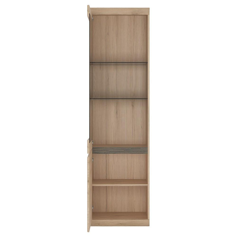 FTG Cabinet Kensington Tall Narrow 2 Door Glazed Display Cabinet (LHD) Oak with dark Trim Melamine Bed Kings