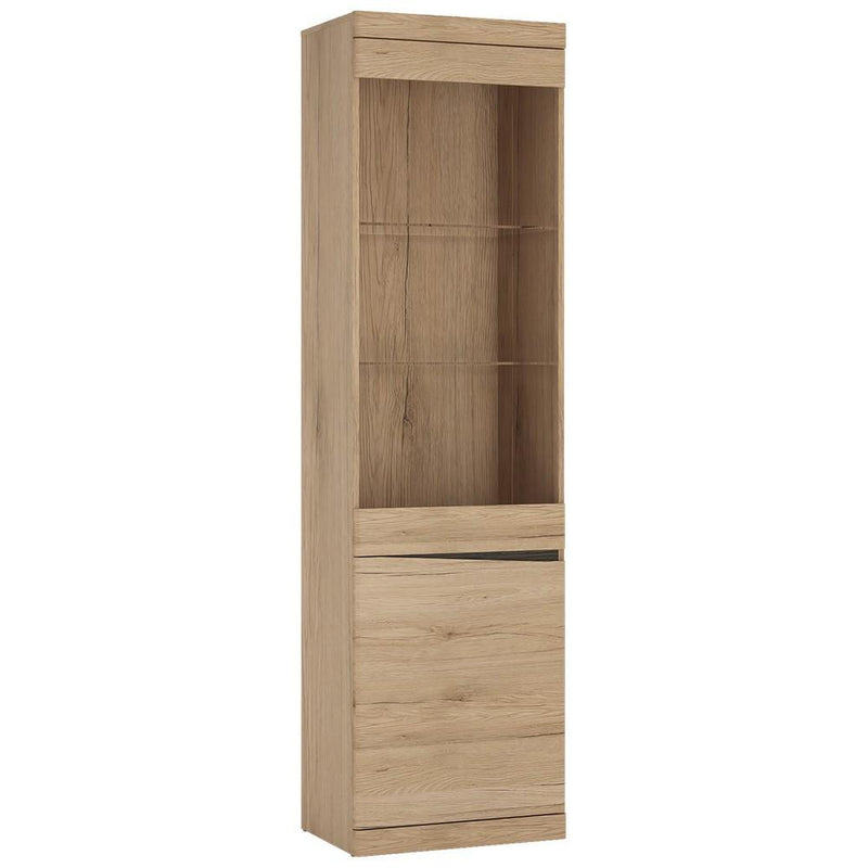 FTG Cabinet Kensington Tall Narrow 2 Door Glazed Display Cabinet (LHD) Oak with dark Trim Melamine Bed Kings