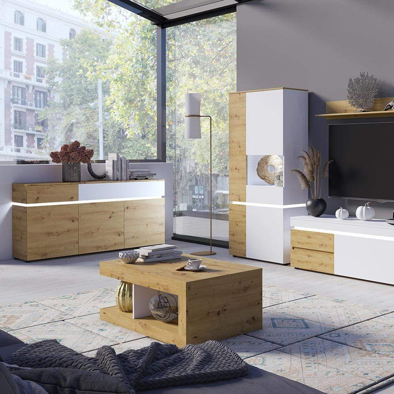 FTG Cabinet Luci Bright - Luci 2 door 2 drawer cabinet (including LED lighting) in White and Oak Bed Kings