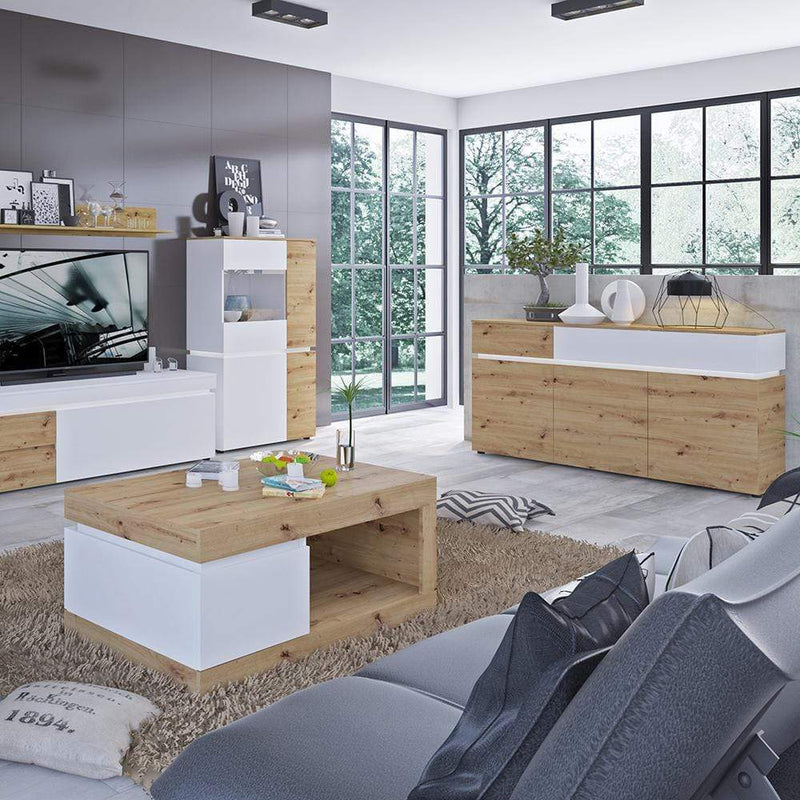 FTG Cabinet Luci Bright - Luci 2 door 2 drawer cabinet (including LED lighting) in White and Oak Bed Kings