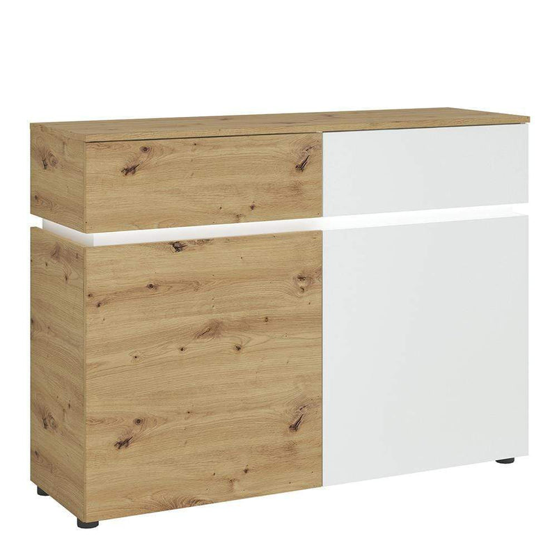 FTG Cabinet Luci Bright - Luci 2 door 2 drawer cabinet (including LED lighting) in White and Oak Bed Kings