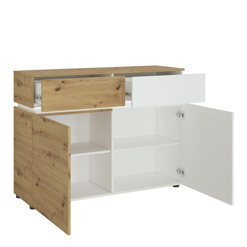 FTG Cabinet Luci Bright - Luci 2 door 2 drawer cabinet (including LED lighting) in White and Oak Bed Kings