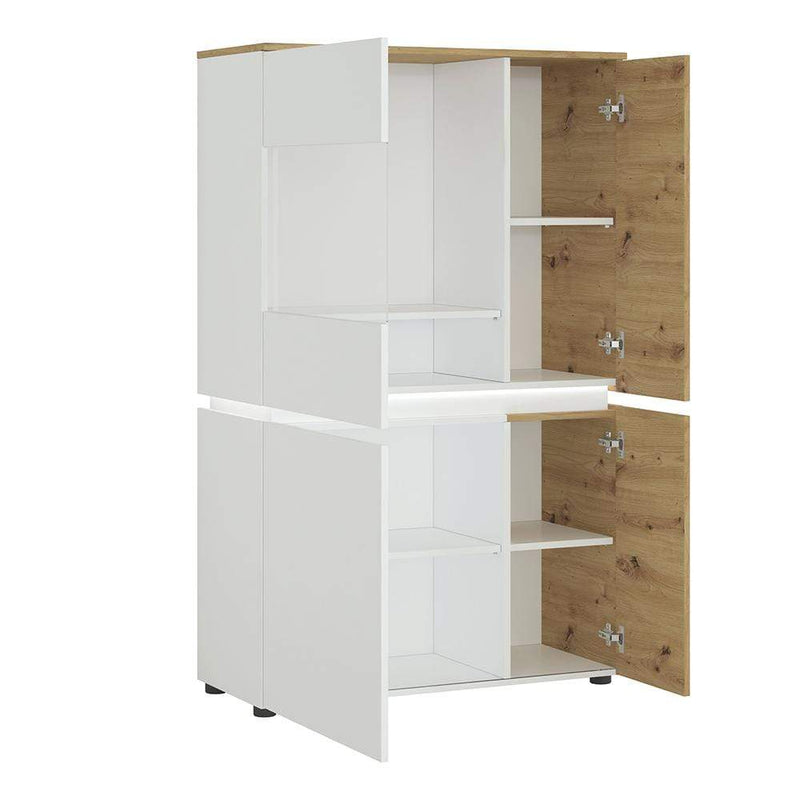 FTG Cabinet Luci Bright - Luci 4 door low display cabinet  (including LED lighting) in White and Oak Bed Kings