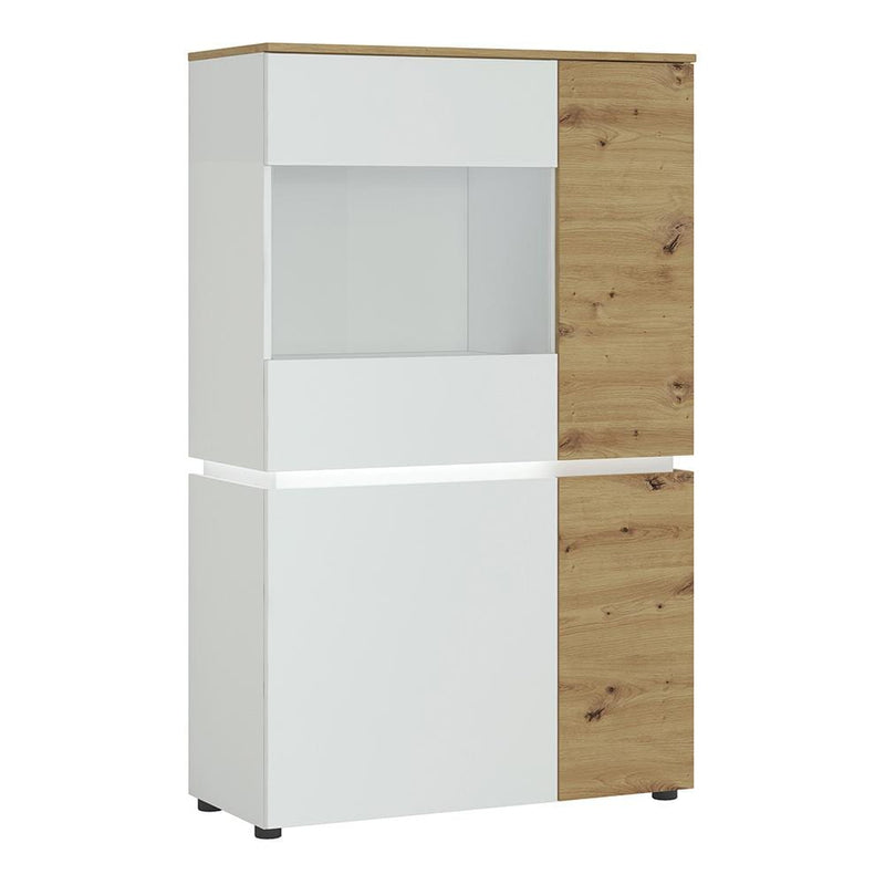 FTG Cabinet Luci Bright - Luci 4 door low display cabinet  (including LED lighting) in White and Oak Bed Kings