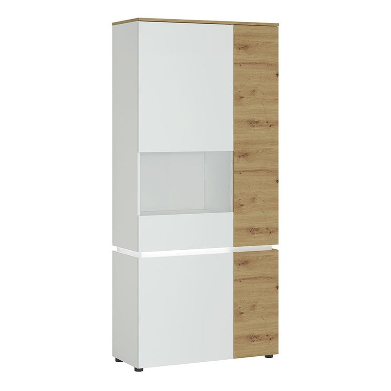 FTG Cabinet Luci Bright - Luci 4 door tall display cabinet LH (including LED lighting) in White and Oak Bed Kings