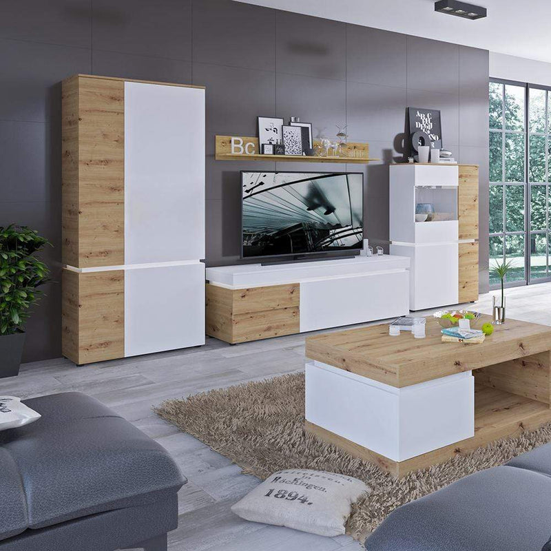 FTG Cabinet Luci Bright - Luci 4 door wardrobe (including LED lighting) in White and Oak Bed Kings