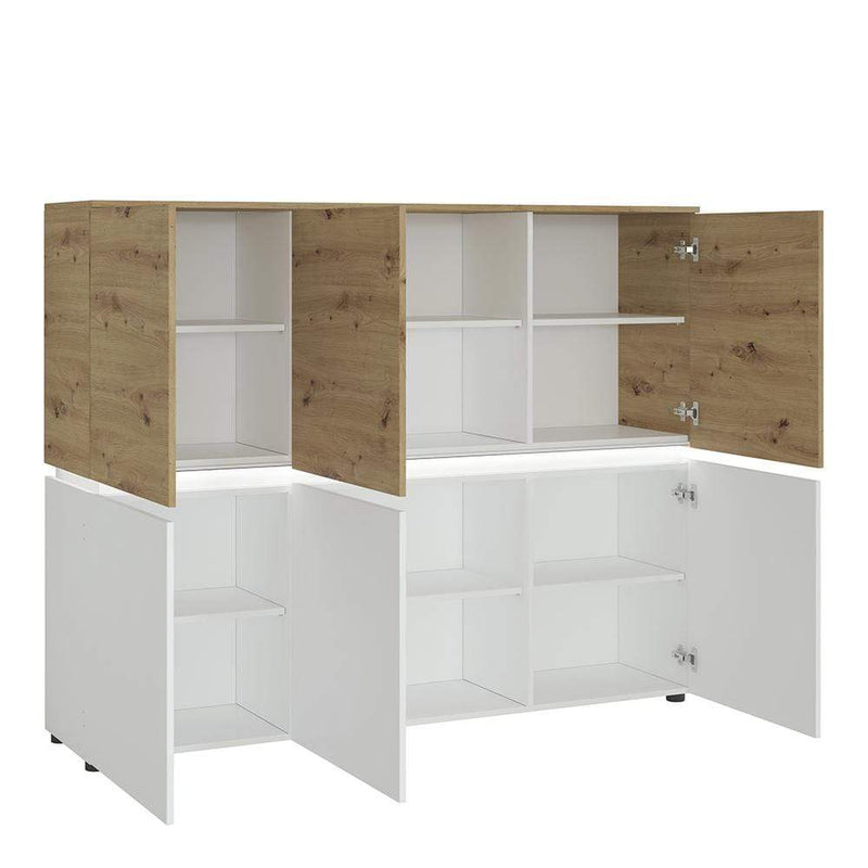 FTG Cabinet Luci Bright - Luci 6 door cabinet (including LED lighting) in White and Oak Bed Kings
