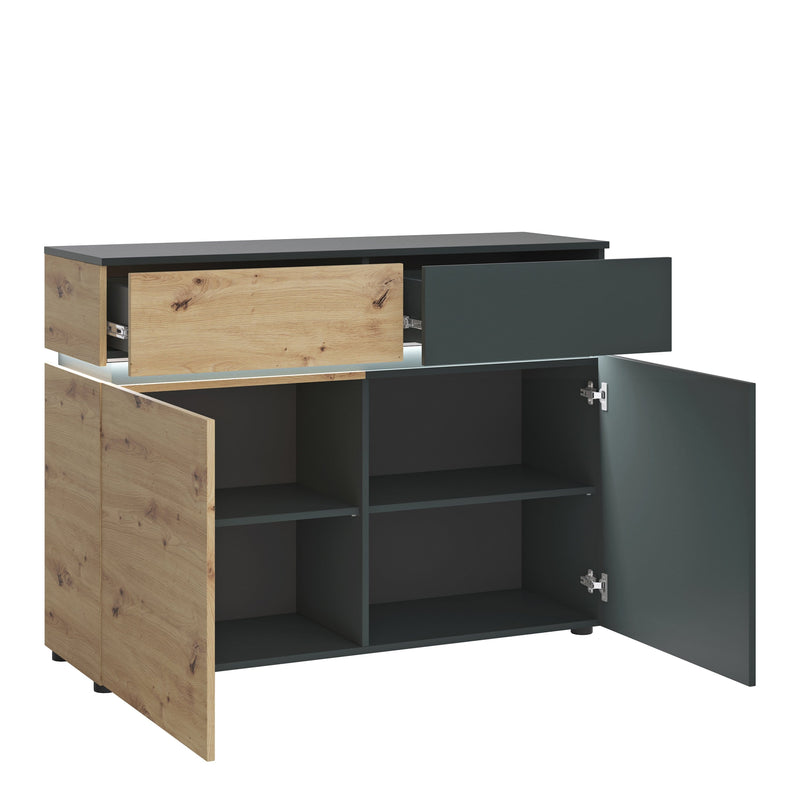FTG Cabinet Luci Dark - Luci 2 door 2 drawer cabinet (including LED lighting) in Platinum and Oak Bed Kings