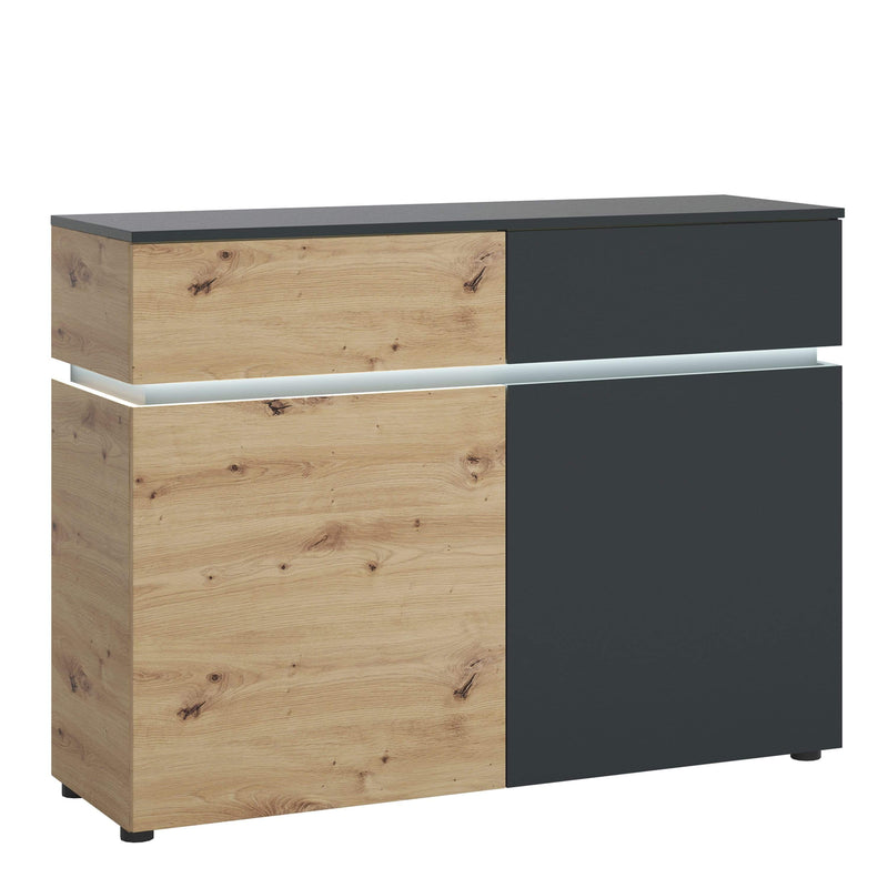 FTG Cabinet Luci Dark - Luci 2 door 2 drawer cabinet (including LED lighting) in Platinum and Oak Bed Kings