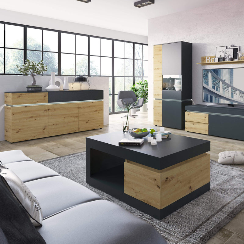 FTG Cabinet Luci Dark - Luci 2 door 2 drawer cabinet (including LED lighting) in Platinum and Oak Bed Kings