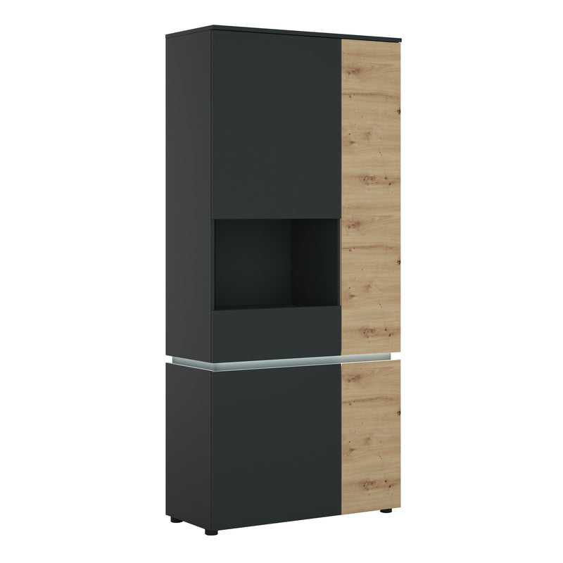 FTG Cabinet Luci Dark - Luci 4 door tall display cabinet LH (including LED lighting) in Platinum and Oak Bed Kings