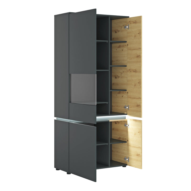 FTG Cabinet Luci Dark - Luci 4 door tall display cabinet LH (including LED lighting) in Platinum and Oak Bed Kings