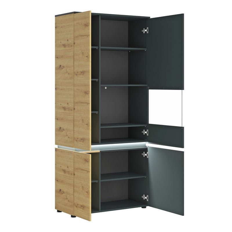 FTG Cabinet Luci Dark - Luci 4 door tall display cabinet RH (including LED lighting) in Platinum and Oak Bed Kings