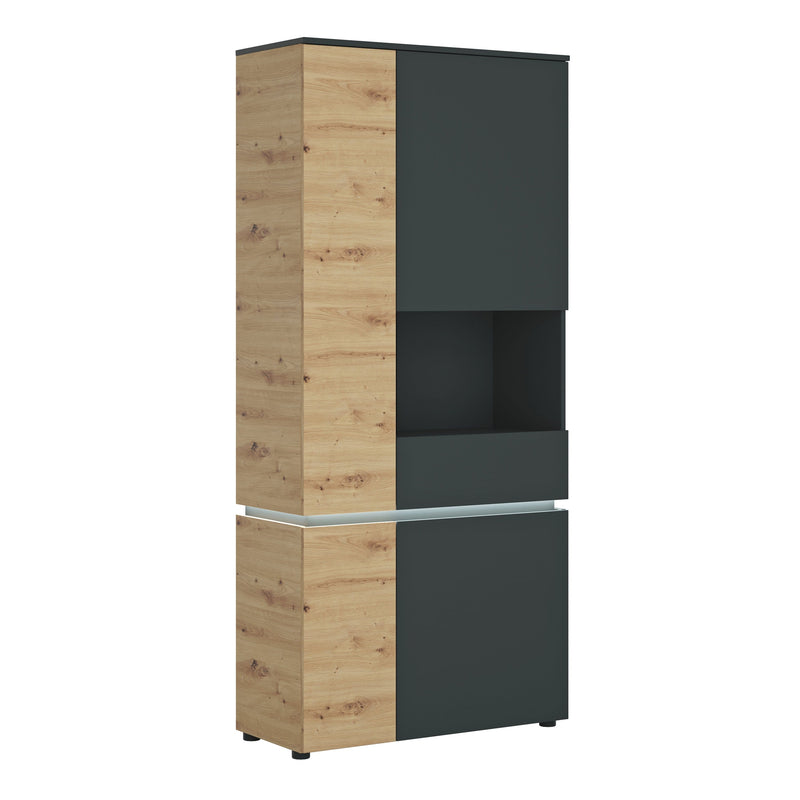 FTG Cabinet Luci Dark - Luci 4 door tall display cabinet RH (including LED lighting) in Platinum and Oak Bed Kings