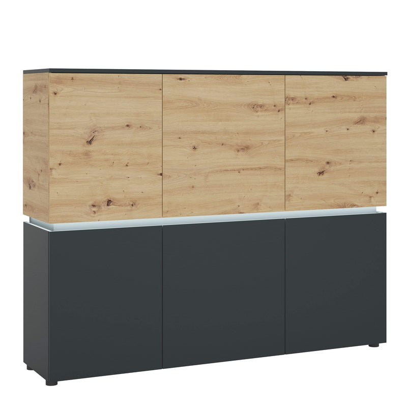 FTG Cabinet Luci Dark - Luci 6 door cabinet (including LED lighting) in Platinum and Oak Bed Kings