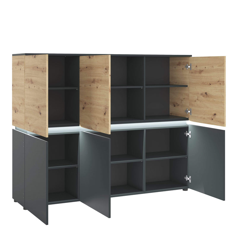 FTG Cabinet Luci Dark - Luci 6 door cabinet (including LED lighting) in Platinum and Oak Bed Kings