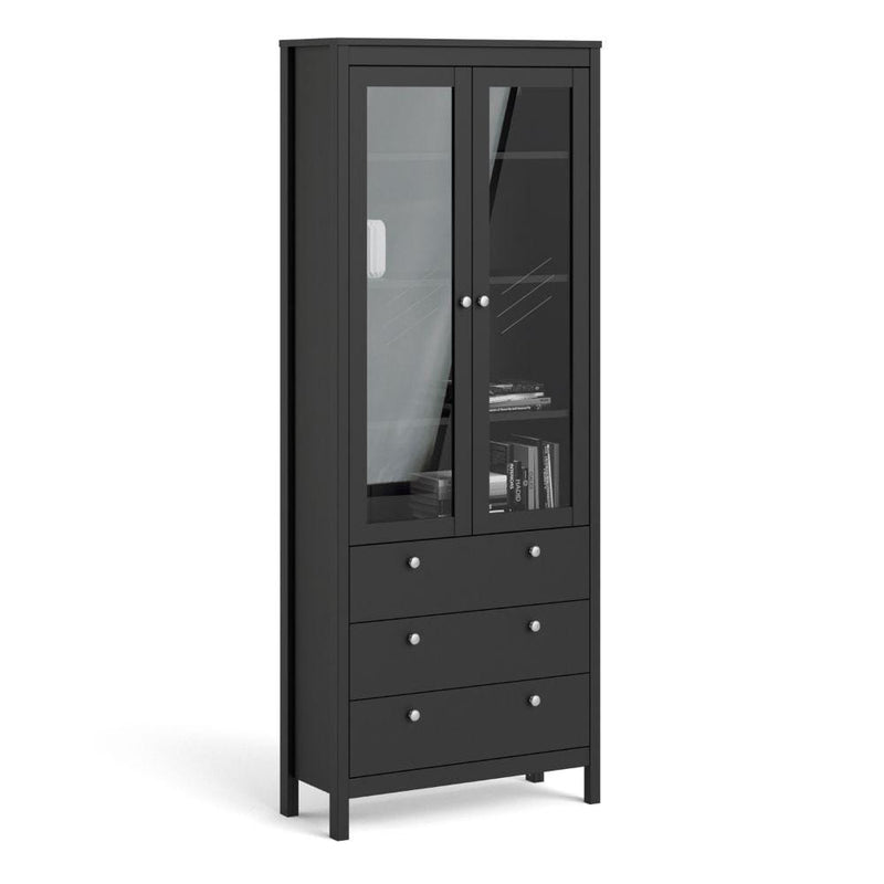 FTG Cabinet Madrid China Cabinet 2 Doors W/Glass + 3 Drawers In Matt Black Bed Kings