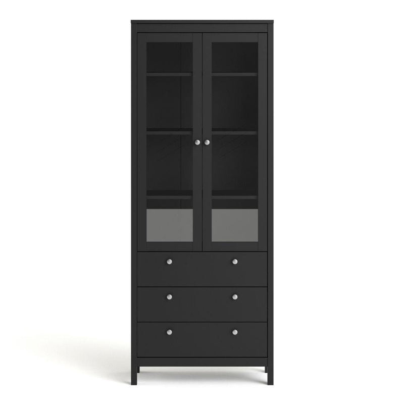 FTG Cabinet Madrid China Cabinet 2 Doors W/Glass + 3 Drawers In Matt Black Bed Kings