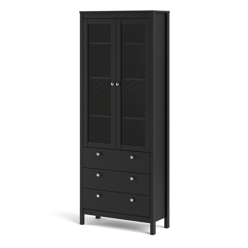 FTG Cabinet Madrid China Cabinet 2 Doors W/Glass + 3 Drawers In Matt Black Bed Kings