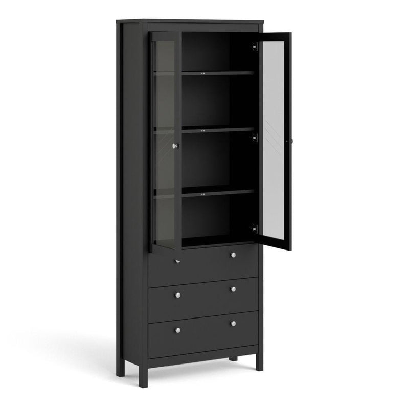 FTG Cabinet Madrid China Cabinet 2 Doors W/Glass + 3 Drawers In Matt Black Bed Kings