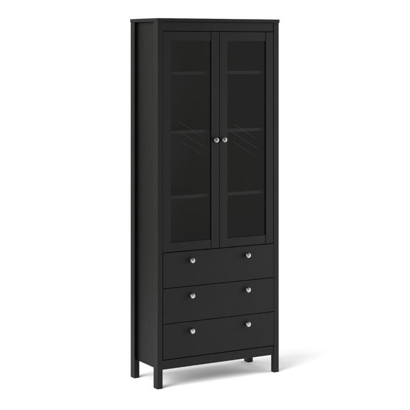 FTG Cabinet Madrid China Cabinet 2 Doors W/Glass + 3 Drawers In Matt Black Bed Kings