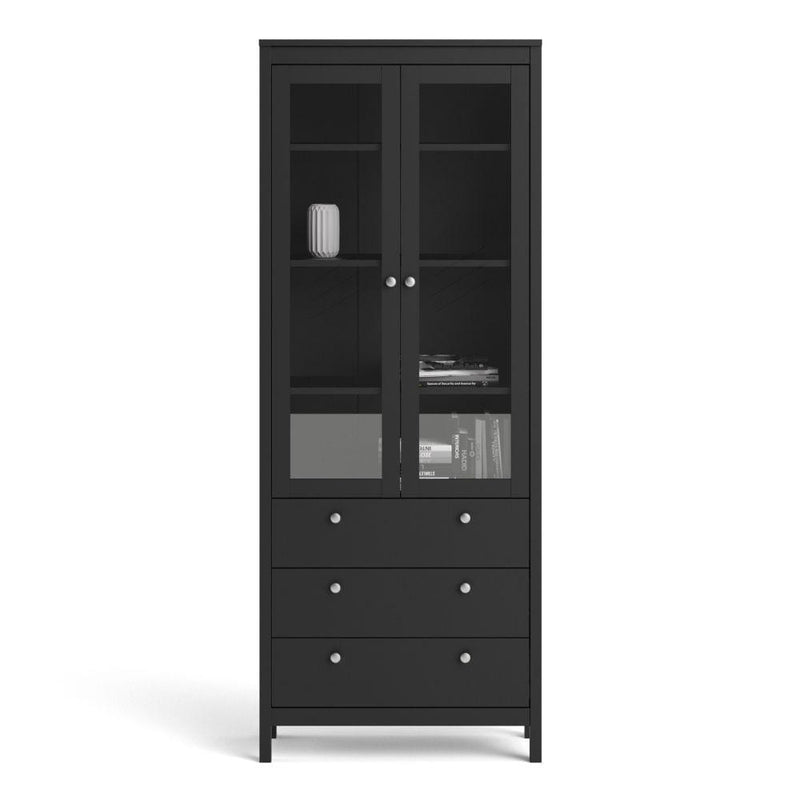 FTG Cabinet Madrid China Cabinet 2 Doors W/Glass + 3 Drawers In Matt Black Bed Kings