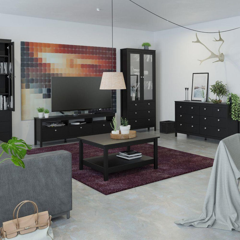 FTG Cabinet Madrid China Cabinet 2 Doors W/Glass + 3 Drawers In Matt Black Bed Kings
