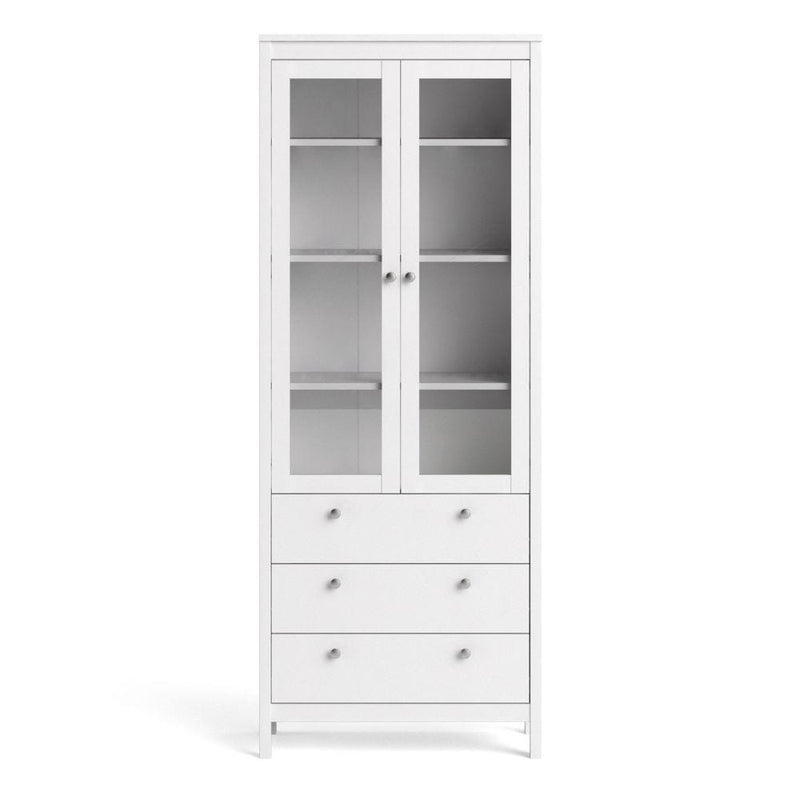 FTG Cabinet Madrid China Cabinet 2 Doors W/Glass + 3 Drawers In White Bed Kings