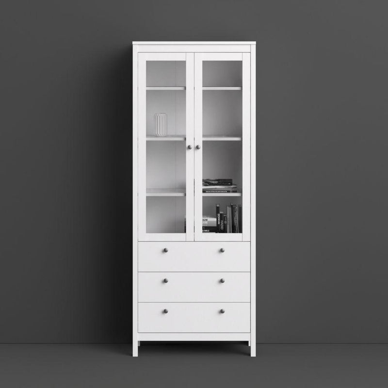FTG Cabinet Madrid China Cabinet 2 Doors W/Glass + 3 Drawers In White Bed Kings