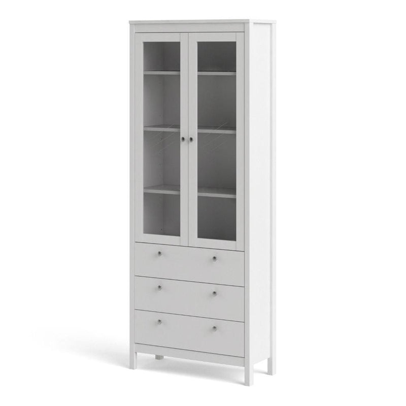 FTG Cabinet Madrid China Cabinet 2 Doors W/Glass + 3 Drawers In White Bed Kings