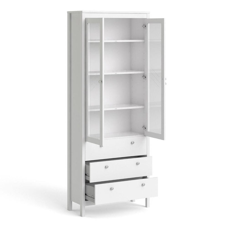 FTG Cabinet Madrid China Cabinet 2 Doors W/Glass + 3 Drawers In White Bed Kings