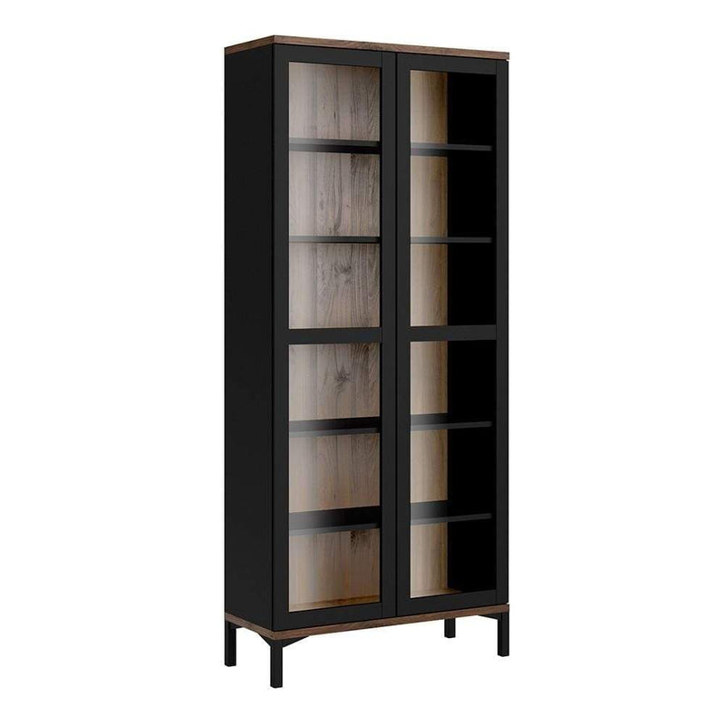 FTG Cabinet Roomers Display Cabinet Glazed 2 Doors in Black and Walnut Black and Walnut Bed Kings