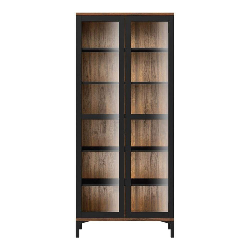 FTG Cabinet Roomers Display Cabinet Glazed 2 Doors in Black and Walnut Black and Walnut Bed Kings