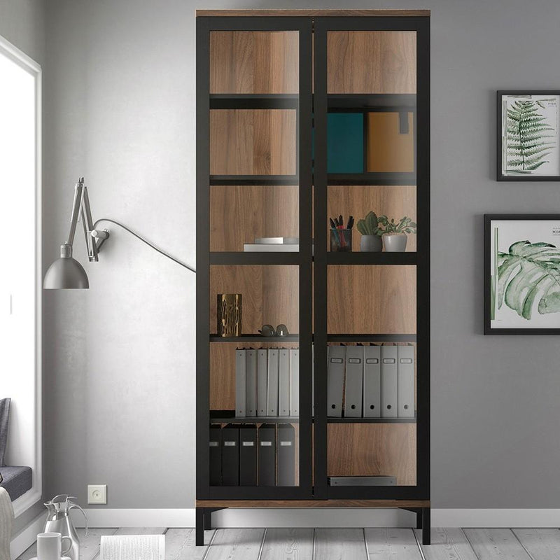 FTG Cabinet Roomers Display Cabinet Glazed 2 Doors in Black and Walnut Black and Walnut Bed Kings