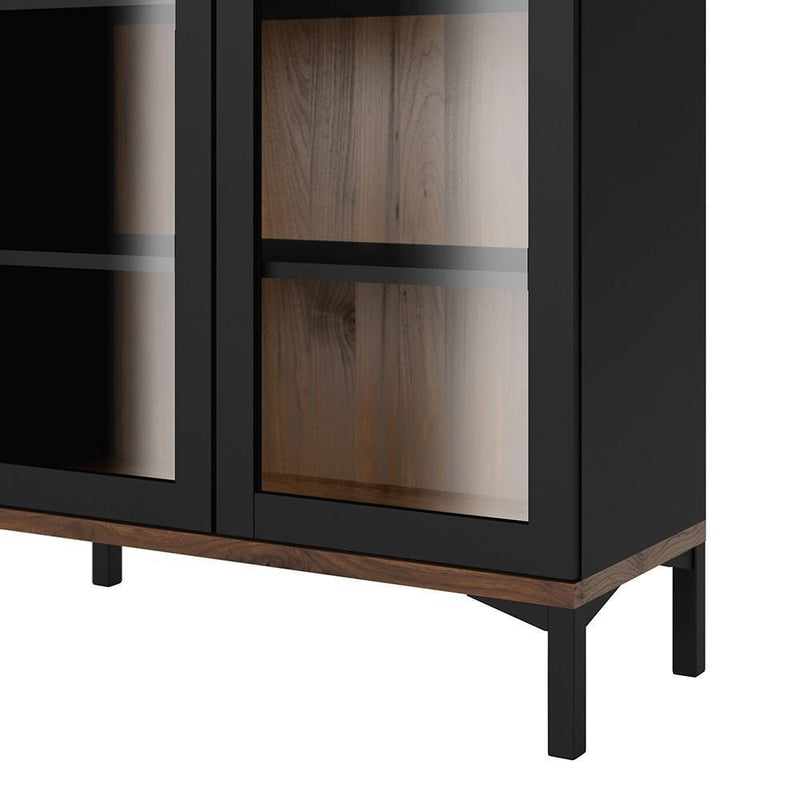 FTG Cabinet Roomers Display Cabinet Glazed 2 Doors in Black and Walnut Black and Walnut Bed Kings