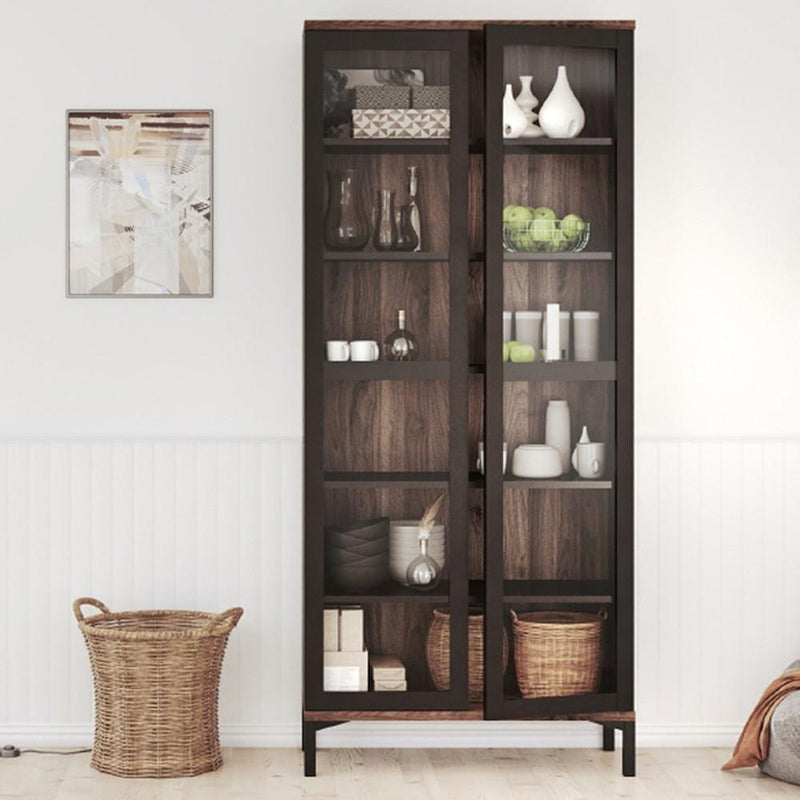 FTG Cabinet Roomers Display Cabinet Glazed 2 Doors in Black and Walnut Black and Walnut Bed Kings
