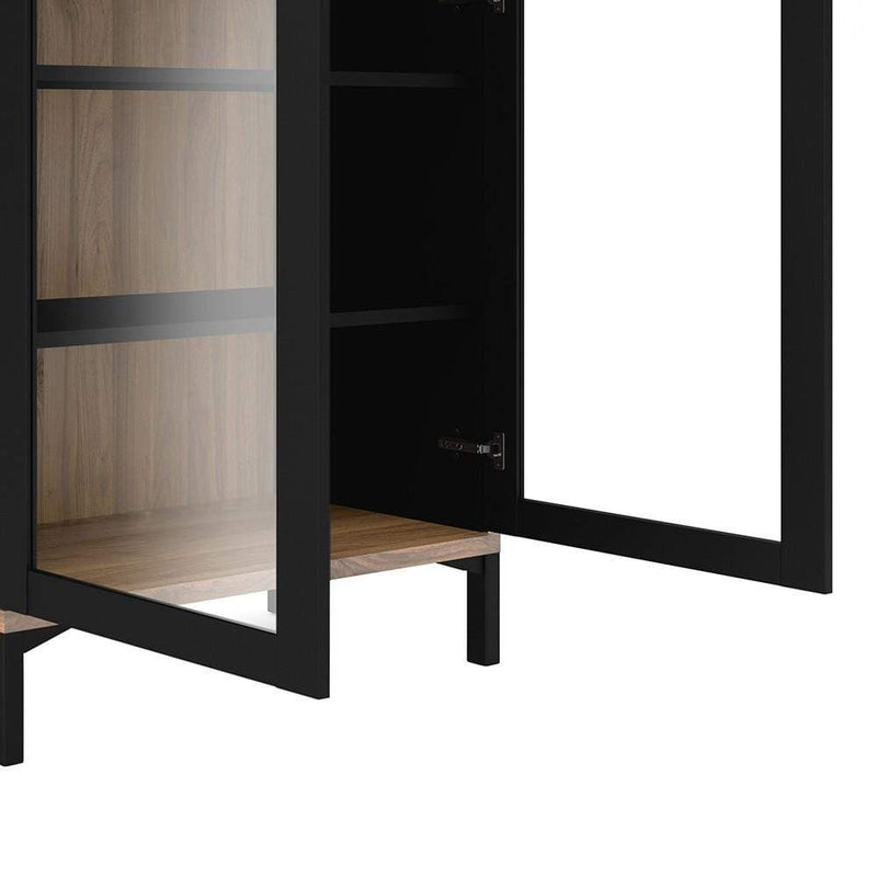 FTG Cabinet Roomers Display Cabinet Glazed 2 Doors in Black and Walnut Black and Walnut Bed Kings