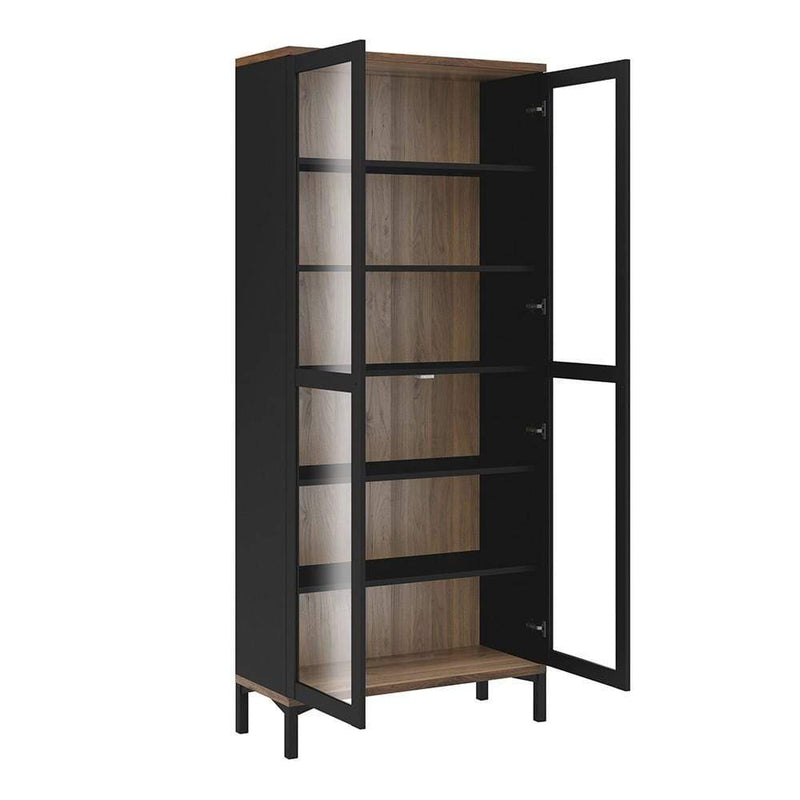 FTG Cabinet Roomers Display Cabinet Glazed 2 Doors in Black and Walnut Black and Walnut Bed Kings